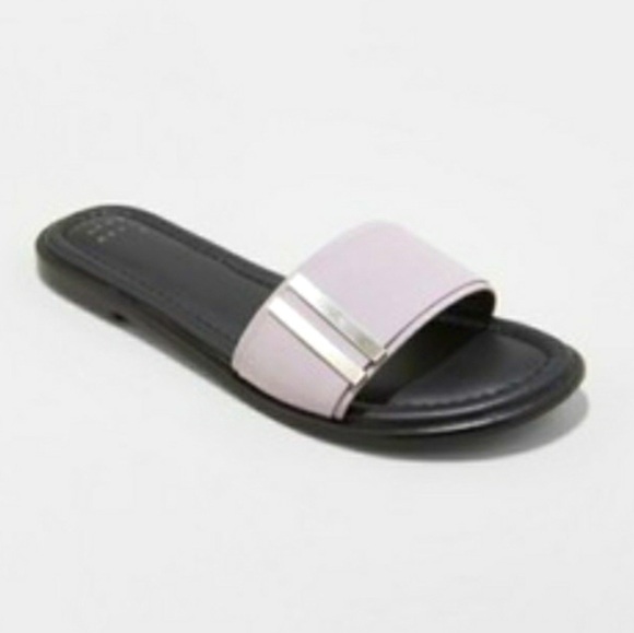 A New Day Lavender Open Toe Chic Soft Faux Leather Slides Size 6 NEW - Picture 1 of 4